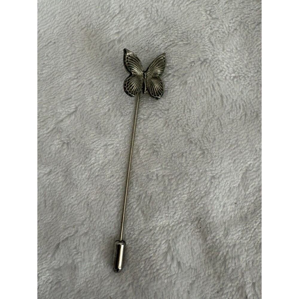 Vintage Silver Butterfly Stick/Lapel/Hat Pin - 3 inch